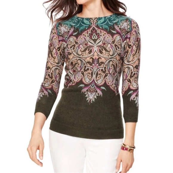 Talbots Audrey Pure Cashmere Sweater Paisley 3/4 Length Sleeves - Picture 3 of 11